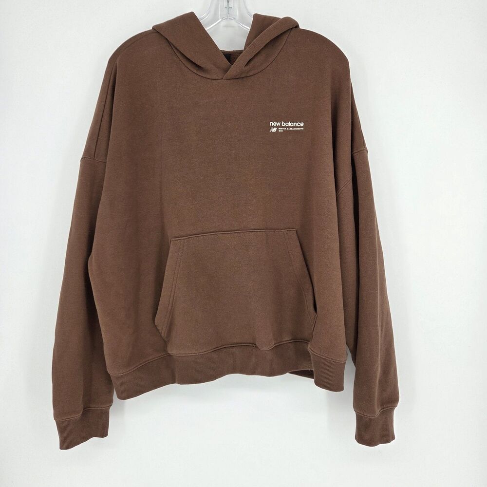 New Balance Womens Brown Heritage Hoodie Oversized Fleece Sweatshirt Large
